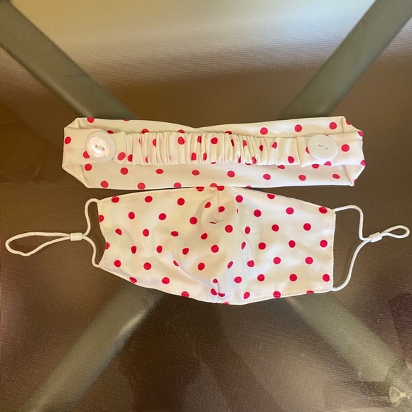 White/Red Polka Dot Head-Wrap Face Mask - Picture 2 of 4